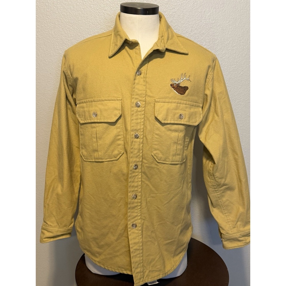 Cabela's Cotton Chamois Shirt Men L Shacket Camel Beige Embroidered Buck USA